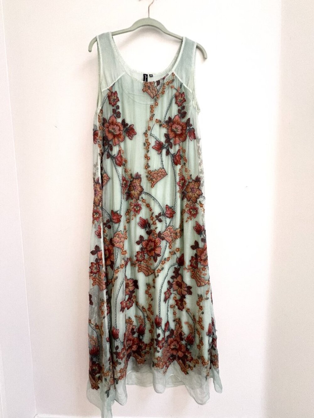 Pretty Jueger Seafoam Green Terracotta Floral Embroidered Chiffon Maxi Dress M